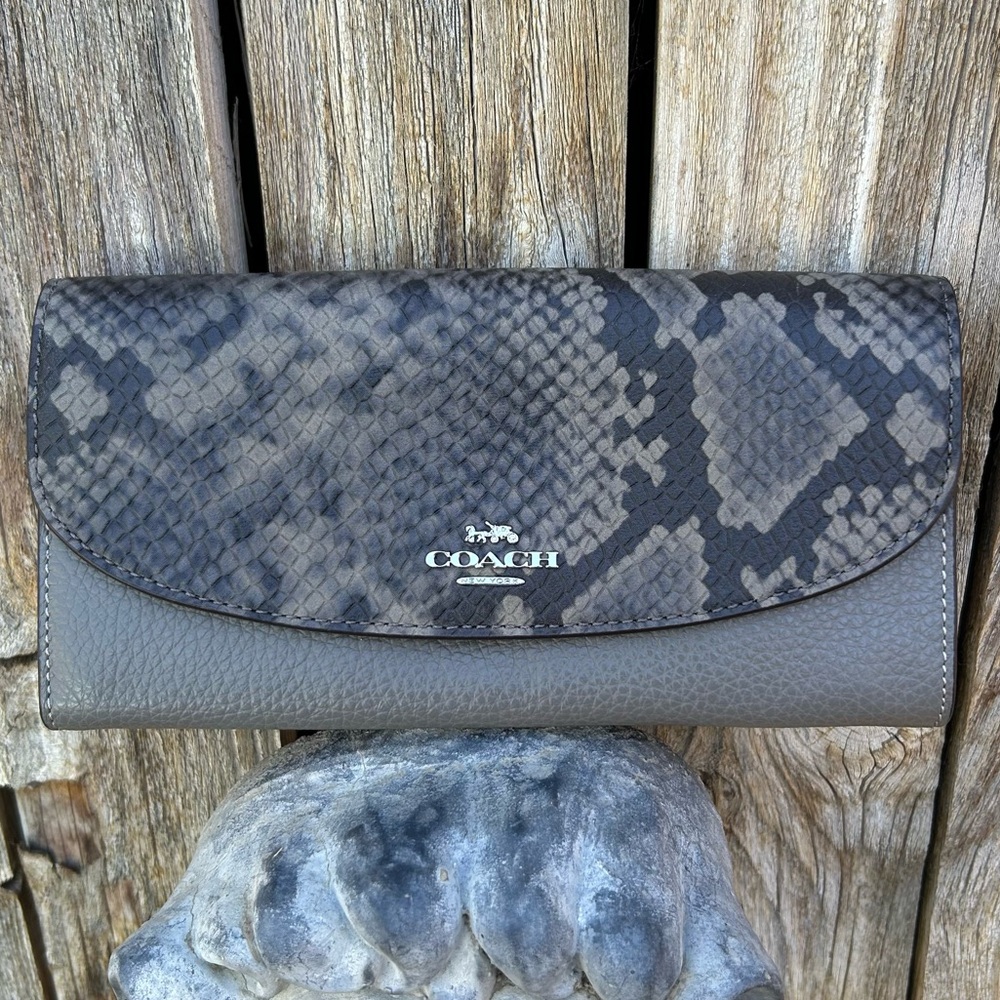 Coach Slim Envelope Wallet Python Leather Silver … - image 1